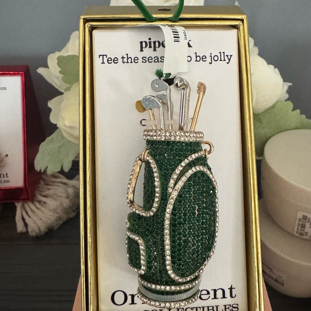 Piper k Green Golf Bag Ornament with Rhinestones